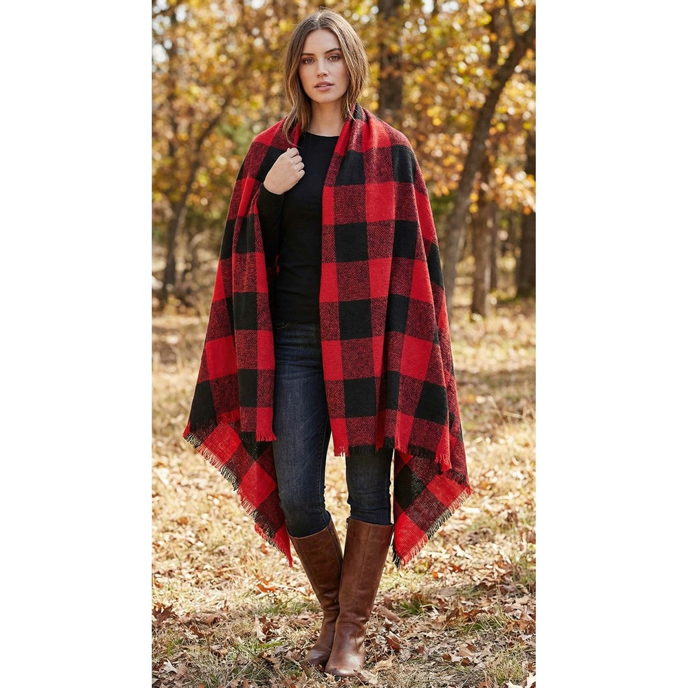 Women Scarf‎ Unbranded Women Chunky Buffalo Plaid Scarf Wrap Oversized Fringe